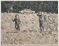 BROTHERS, 2010 MARBLE MOSAIC AND WOOD FRAME 160,5 X 180,5 CM