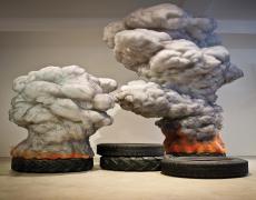 FIRE TIRE, 2010 WAX, WOOL, POLYESTER WOOL, STYROFOAM, GRAPHITE H 350 CM