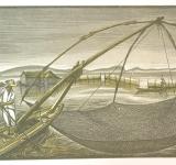 KATRAKI V., STAFNOKARI COLOR WOODCUT 24 X 40 CM. CENTER OF ENGRAVING ARTS-VASSO KATRAKI MUSEUM